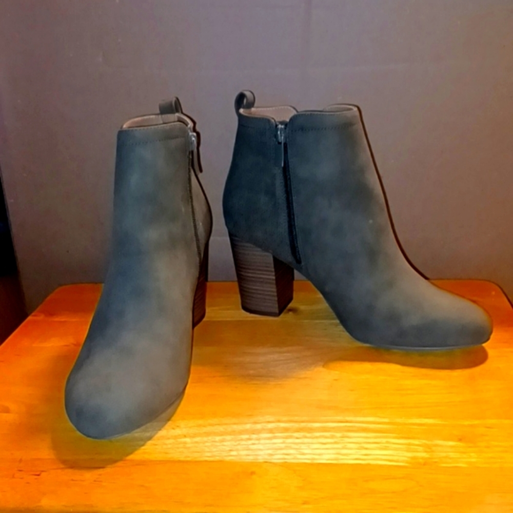 Olive Suede Block Heel Boots